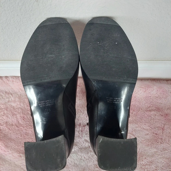 Napoleoni Italian Black Leather Chunky Heel Boots Size 38 - Picture 6 of 10